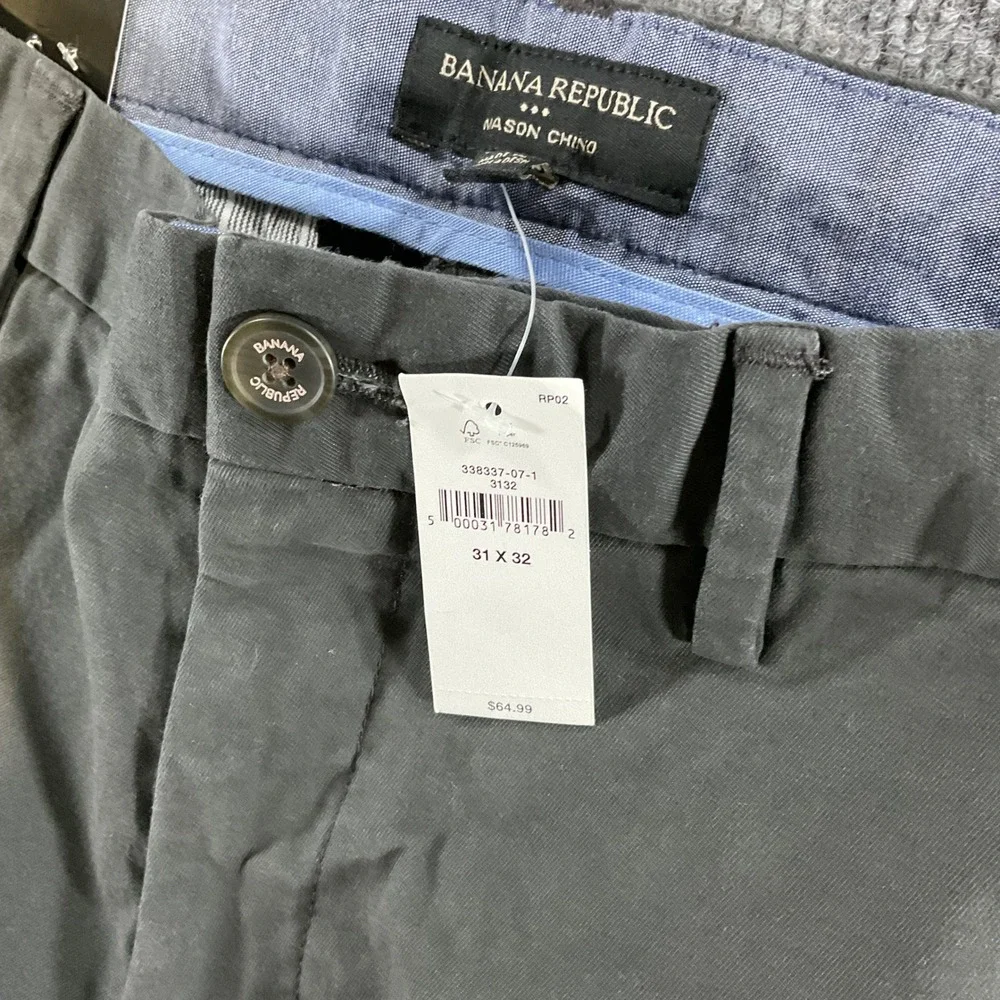 Banana Republic Mason Chino Pants 31x32 Black Stretch Casual Mens Slim Fit NEW